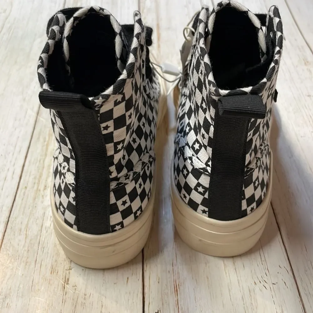 Zara Kids Checkerboard High Top Sneakers Star Print Canvas Size 2.5